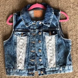 Elian Crochet panel Lacey distressed denim vest